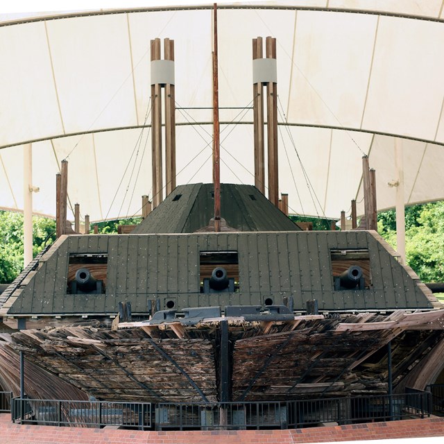 The modern day USS Cairo under a protective tent