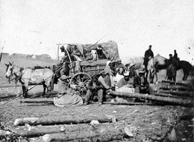 "Contrabands" traveling by horse and wagon, published as "Contrabands Coming into Fortress Monroe," 1863. "Contrabands" traveling by horse and wagon, published as "Contrabands Coming into Fortress Monroe," 1863.